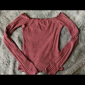Hollister Maroon Off the Shoulder Long Sleeve